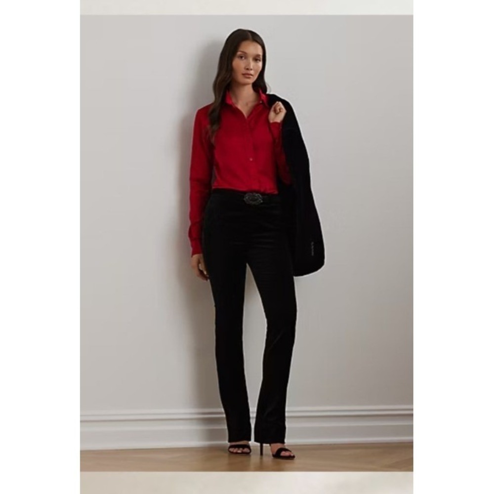 Lauren Ralph Lauren Black‎ Label High Rise Stretch Velvet  Trouser SIZE 4 Black - Picture 2 of 16